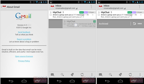 Gmail android app version 4.2 leaked photo