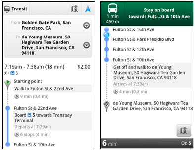 Google Maps 5.7 Android Transit Navigation