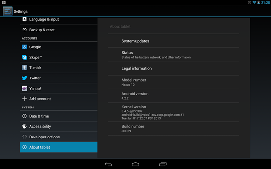 Nexus 10 Android 4.2.2 Update JDQ39