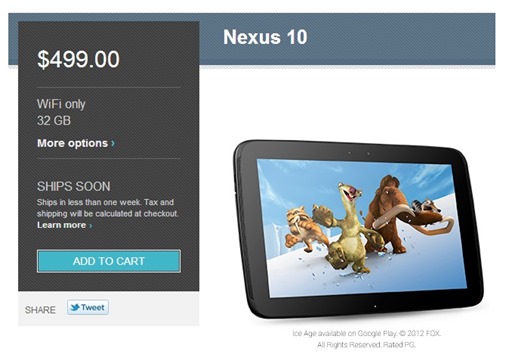 Nexus 10 16GB/32GB Back In Stock