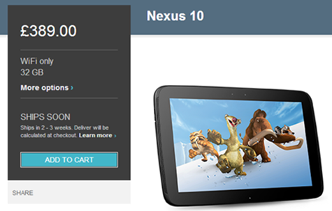 32GB Nexus 10 Now in Stock at the UK Google Play Store