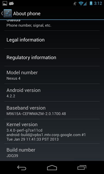 Nexus 4 Android 4.2.2 JDQ39 Update