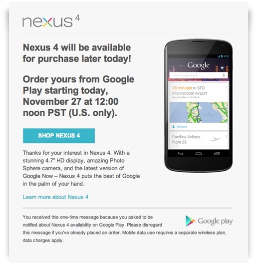 Nexus 4 Available Again for Purchase Today
