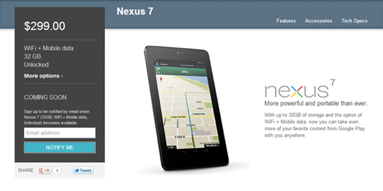 3G HSPA+ Nexus 7 for $299