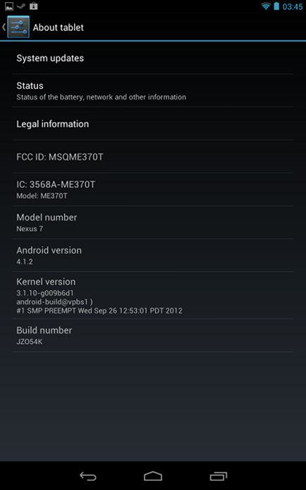 Nexus 7 Android 4.1.2 Jelly Bean Update JZO54K