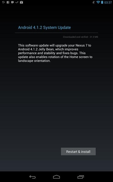 Nexus 7 Android 4.1.2 Jelly Bean Update JZO54K