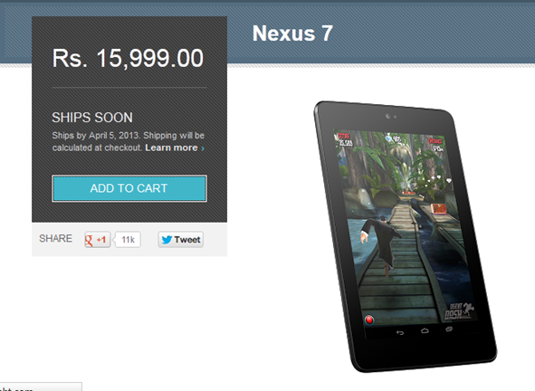 Google Nexus 7 is now available for sale in India