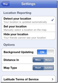 Google Latitude snapshot in iPhone4
