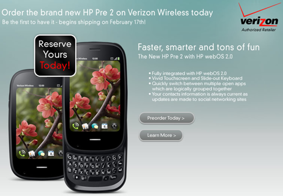 Verizon HP Pre 2 Pre Order