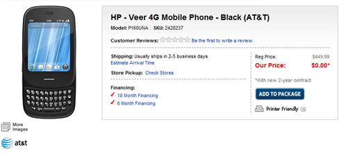 AT&T's HP Veer 4G White For Free At BBY