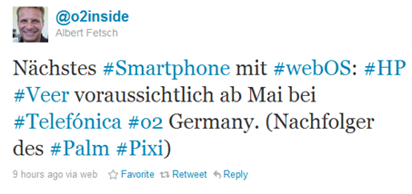 HP Veer O2 Germany Tweet