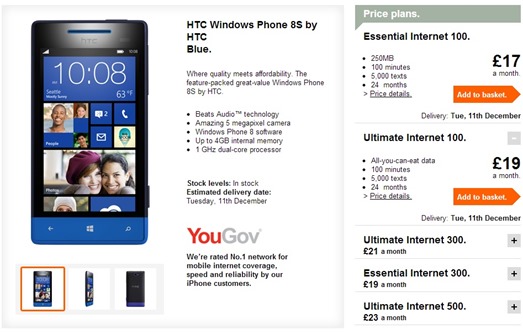 HTC 8S Three UK Pricing & Planning