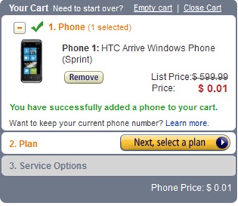 Sprint's HTC Arrive For $0.01 At Amazon