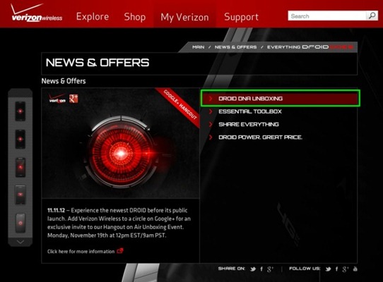 Verizon HTC Droid DNA on Droid Does Site
