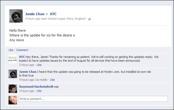 ICS Update for HTC Desire S in August