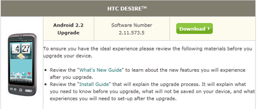 HTC Desire USCelluar Froyo Upgrade