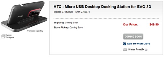 HTC EVO 3D's Desktop Dock's Best Buy Pricing
