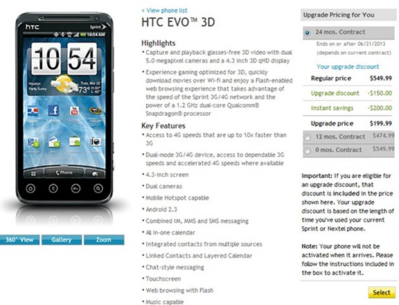 HTC EVO 3D On Sale For Sprint's Premier Customers
