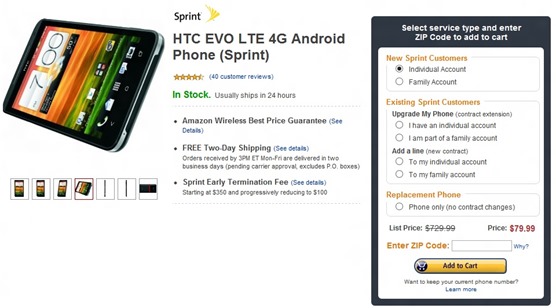 Amazon Drops HTC EVO 4G LTE Price To $79.99