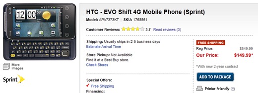 HTC EVO Shift 4G At Best Buy For Pre-Orders