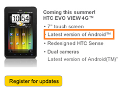 HTC EVO View 4G For Sprint With Latest Android Version