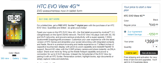 HTC EVO View 4G On Sale At Sprint Stores