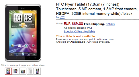 HTC Flyer Pricing At Amazon Germany