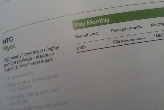 HTC Flyer Pricing At Three UK