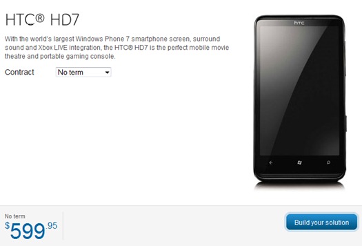 HTC HD7 Pricing On Bell Mobility