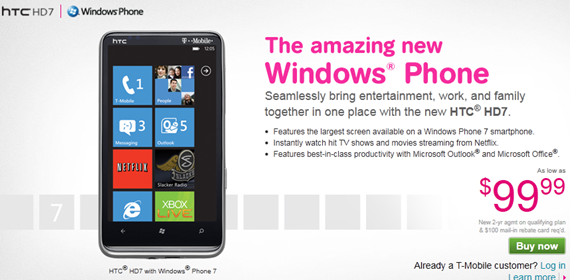 HTC HD7 On TMobile January Pricing