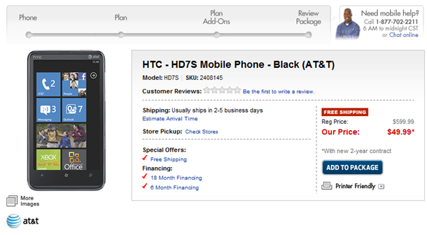 HTC HD7S Best Buy deal