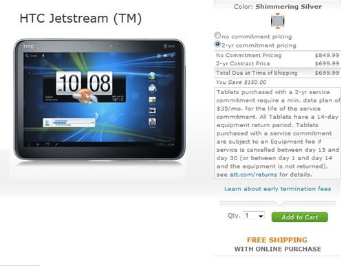 HTC Jetstream Pricing At AT&T