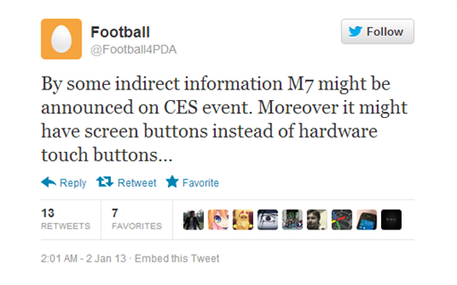 HTC M7 CES 2013 Launch Tweet