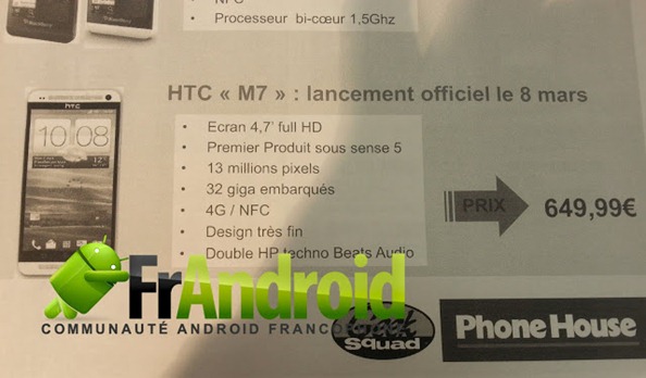 HTC M7 will be available in France for 649.99 euro