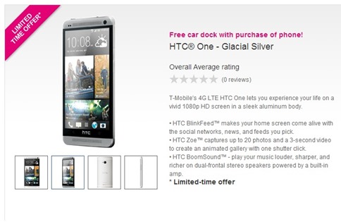 T-Mobile HTC One with Free Car Dock