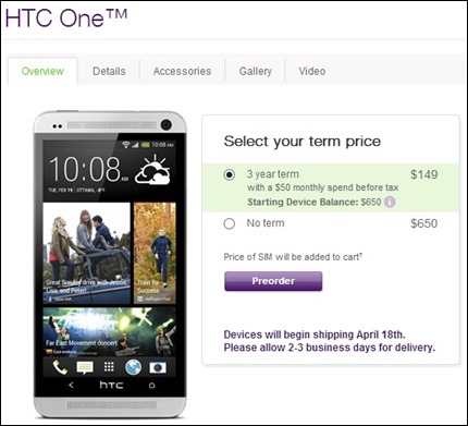 Telus HTC One Pre-Order