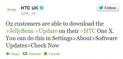O2 UK HTC One X Jelly Bean Update