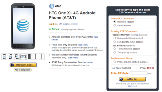 AT&T HTC One X+ For $80 At Amazon