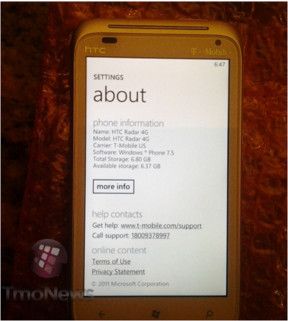 HTC Radar 4G Leaked T-Mobile picture