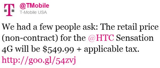 HTC Sensation 4G's Off Contract Price