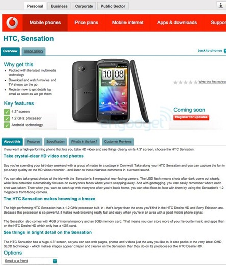 HTC Sensation Spotted On Vodafone UK