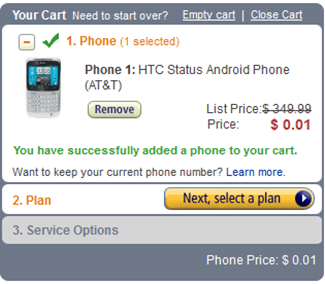 HTC Status For $0.01 At Amazon