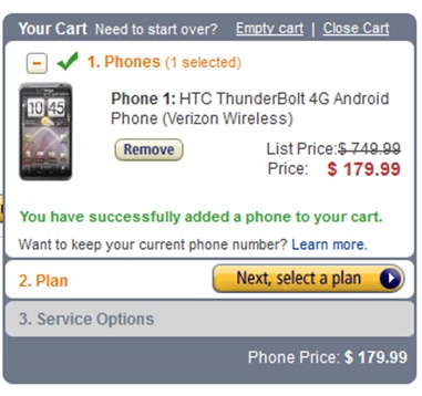 HTC Thunderbolt Amazon Pricing