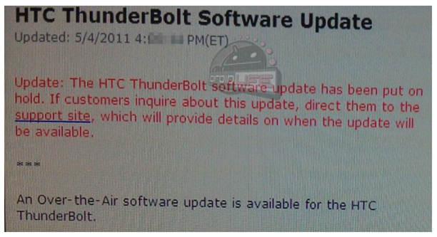 HTC Thunderbolt Software update delay verizon