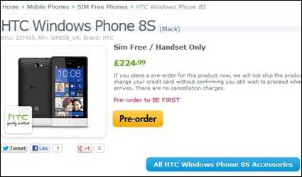 HTC Windows Phone 8S Preorder At Expansys