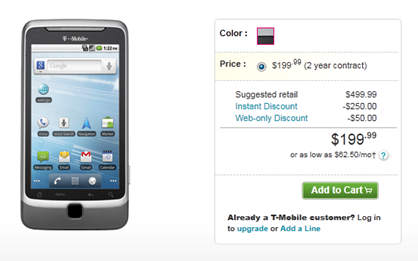 HTC T Mobile G2 pricing list