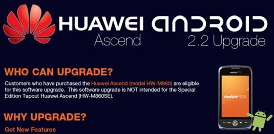 Android 2.2 Froyo Upgrade For MetroPCS Branded Huawei Ascend 