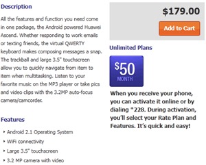 Huawei Ascend on MetroPCS pricing list