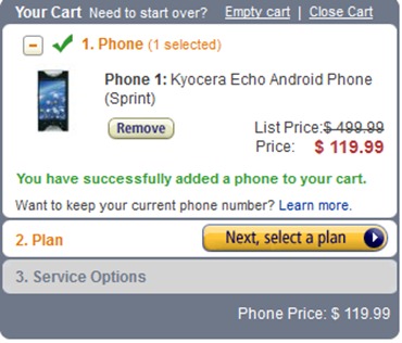 KyoCera Echo Pricing At Amazon Wireless