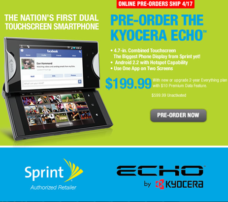 Sprint's KyoCera Echo RadioShack Pricing